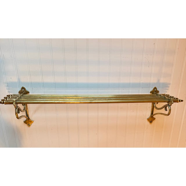 Antique Pullman Railroad Brass Hat and Coat Shelf With Retaining Scrolls, C. 1905-1925 For Sale - Image 4 of 12