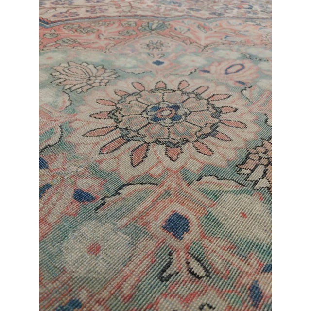 Antique Persian Mohtasham Kashan Carpet, Traditional, Ivory, Blue, Green, Reds For Sale In New York - Image 6 of 11