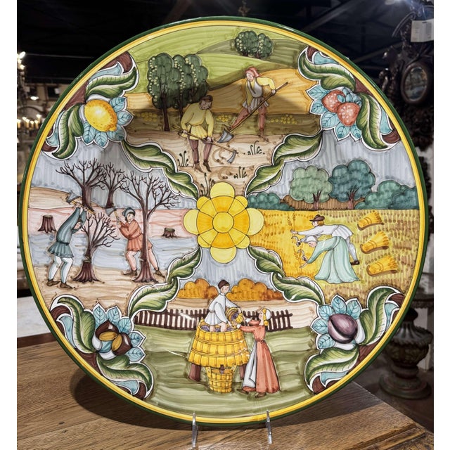 Mid-Century Italian Deruta Style Hand-Painted Faience Harvest Charger For Sale In Dallas - Image 6 of 10