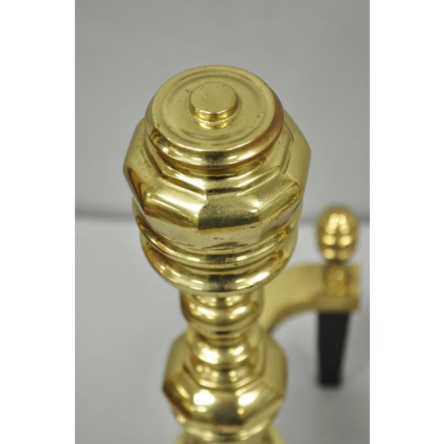 Gold The Harvin Co Vintage Brass Federal Style Branch Foot Fireplace Andirons - Pair For Sale - Image 8 of 16