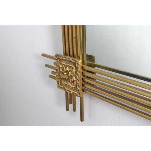 Rectangular Wall Mirror with Golden Brass Frame attributed to Angelo Brotto for Esperia, Italy, 1970 For Sale - Image 11 of 18