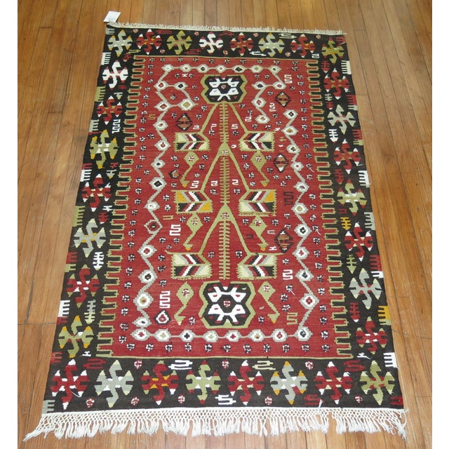 Mid 20th Century Geometric Turkish Kilim - 3'7" x 5'5" For Sale - Image 4 of 6