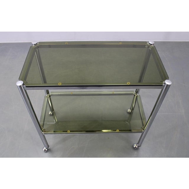 1970s Mid-Century Modern Smoked Glass Serving Cart, Italy, 1970s For Sale - Image 5 of 12