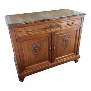 Italian Walnut, Brass & Marble Top Chest of Drawers, 1950s