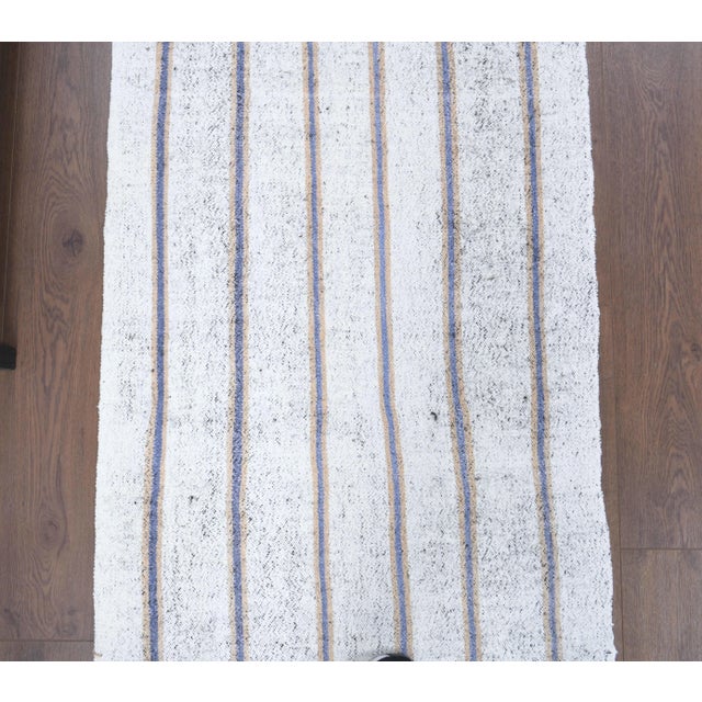 Textile Vintage Turkish Hand-Knotted Wool Cotton White Kilim Runner Rug For Sale - Image 7 of 9