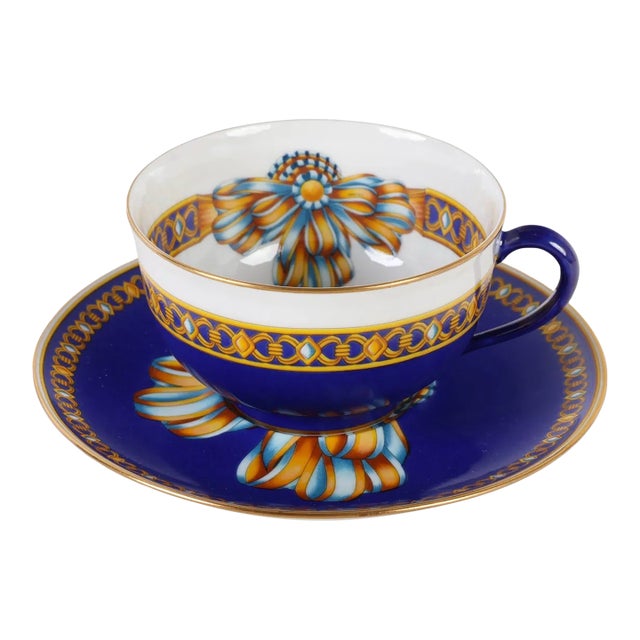 Hermes Cocarde De Soie Porcelain Cup & Saucer 1 of 16 Available For Sale