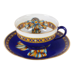 Hermes Cocarde De Soie Porcelain Cup & Saucer 1 of 16 Available