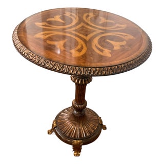 Maitland-Smith Handcrafted Regency Style Pedestal Hall Table With Brass Leaf Feet For Sale