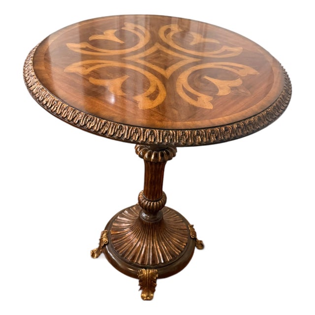 Maitland-Smith Handcrafted Regency Style Pedestal Hall Table With Brass Leaf Feet For Sale