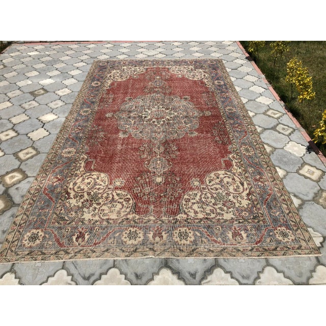 Beautiful vintage Turkish Carpet rug is around 70 years old and in very good condition. This Carpet was hand-woven in the...