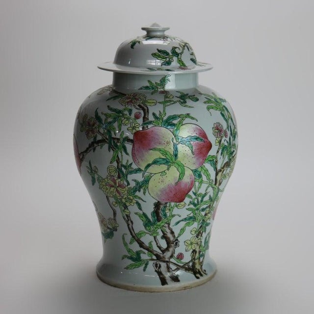Chinese Republic Period Porcelain Covered Longevity Ginger Jar With Fruit, Early 20th Century For Sale - Image 4 of 7