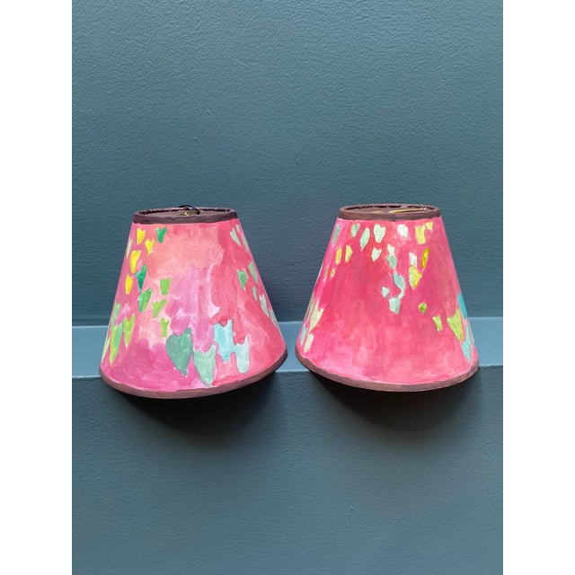 Contemporary Happy Menocal Contemporary Hand Painted Bistro Lampshades - a Pair For Sale - Image 3 of 3
