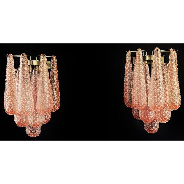 Vintage Pink Glass Petal Drop Wall Sconces, Murano, 1970s, Set of 2 For Sale - Image 11 of 15