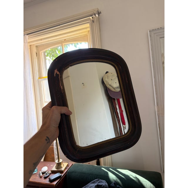 Glass Antique Victorian Era Rounded Arch Tombstone Mirror With Original Glass For Sale - Image 7 of 9