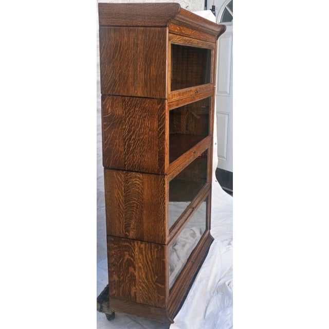 Antique Quarter Sawn Oak Barrister Bookcase 4 Stack Mission Lawyer Bookcase C1900 For Sale - Image 11 of 18