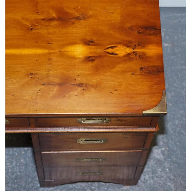 Vintage Military Campaign Twin Pedestal Desk in Yew Wood For Sale - Image 11 of 18