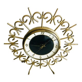 Vintage Sun Table Clock in Gilt Metal, 1950s For Sale