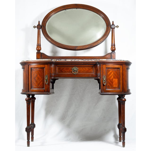 20th Century Walnut Vanity Dressing Table with Tilting Mirror and Arabescato Marble Top, 1890s For Sale - Image 12 of 12