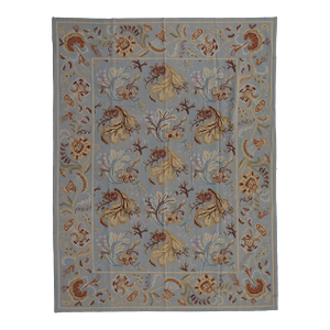 8'x10' Contemporary Handwoven Bessarabian Kilim | Blue Floral Motif Kilim Rug