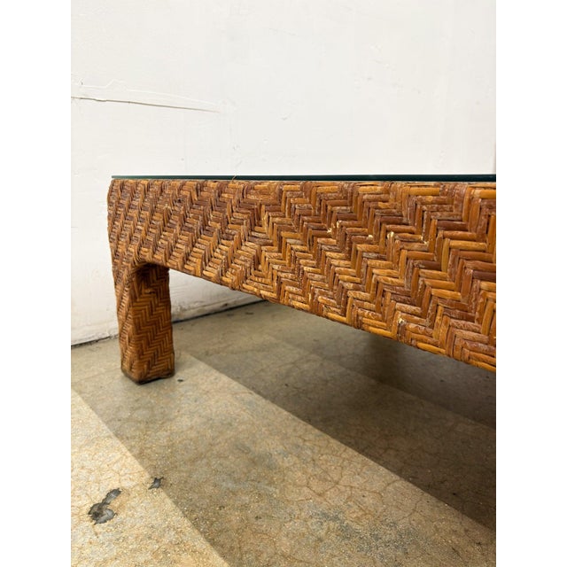 1970s Woven Rattan Square Coffee Table For Sale - Image 4 of 7