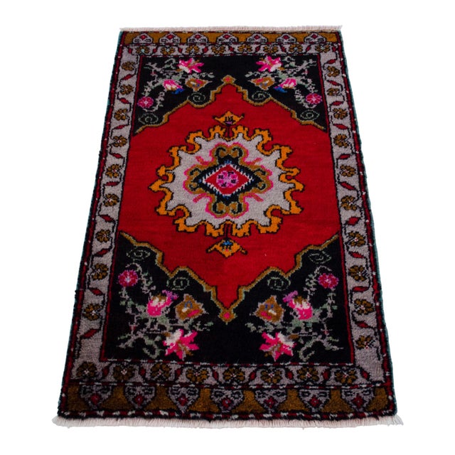 1970s Small Rug, Entryway Rug, Bath Mat, Kitchen Decor, Turkish Rug, Doormat 22" X 38" For Sale - Image 4 of 13