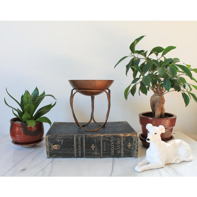 Vintage hand forged copper stand with removable bowl. No makers mark. Minor age wear.