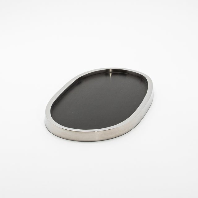 Black Oval Tray in Black Oak With Polished Stainless Steel by Kifu Paris For Sale - Image 8 of 10