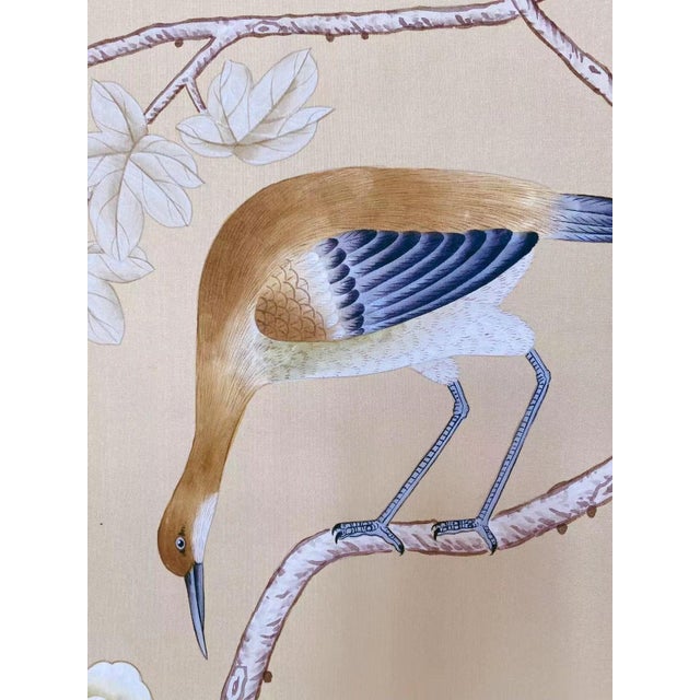 2020s A Pair of Unframed Chinoiserie Hand-Painted Silk Panel For Sale - Image 5 of 6