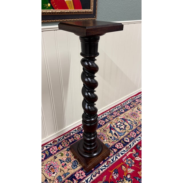 Antique French Louis XIII Barley Twist Pedestal Plant Stand Oak 42" T For Sale - Image 10 of 18