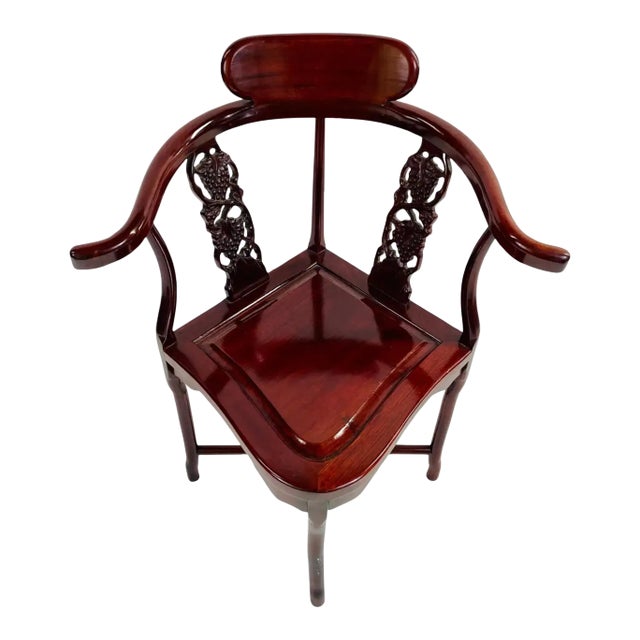Chinese Export Oriental Hand Carved Rosewood Corner Chair For Sale