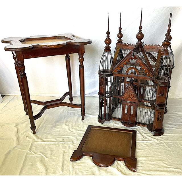 Vintage Victorian Style Whimsical Wood Functional Birdcage on Stand For Sale - Image 9 of 12