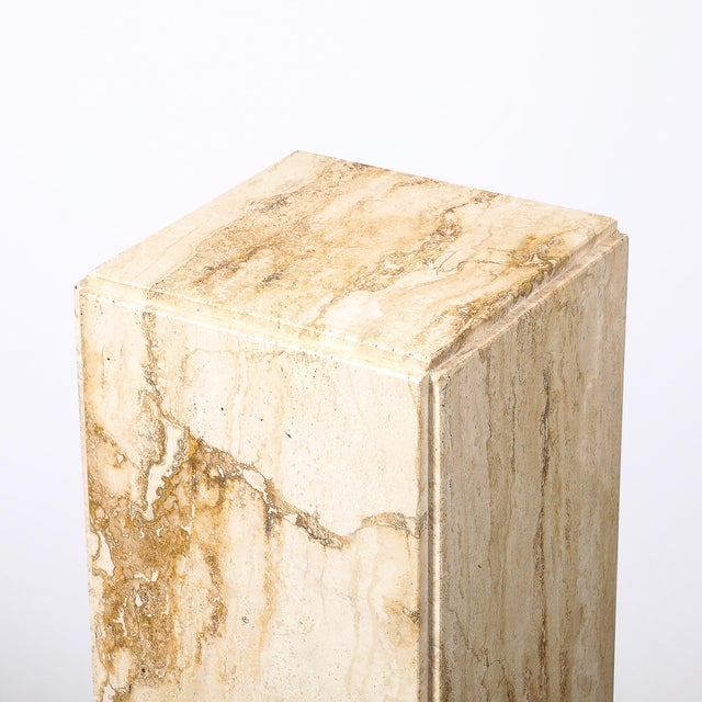 Stone Mid-Century Modernist Rectilinear Travertine Pedestal With Stepped Detailing For Sale - Image 7 of 18