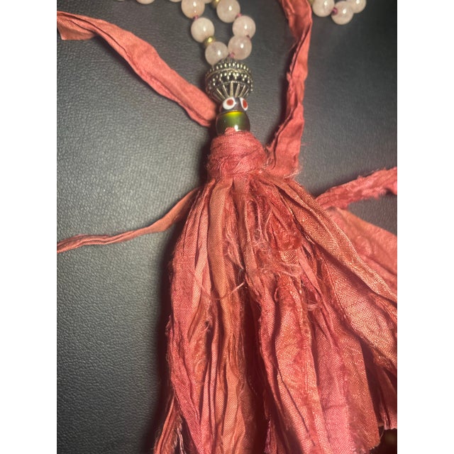 Contemporary Late 20th Century Strawberry Quartz & Rose Quartz Evil Eye Mala Necklace For Sale - Image 3 of 10