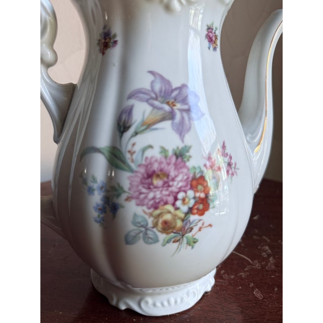 Ceramic Mid-20th Century Bavaria Bernadotte Style Fluted Porcelain Coffee Pot Floral Gold Trim For Sale - Image 7 of 14