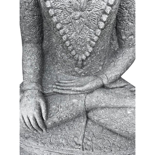 Stone Vintage Stone Sitting Garden Buddha Statue For Sale - Image 7 of 8