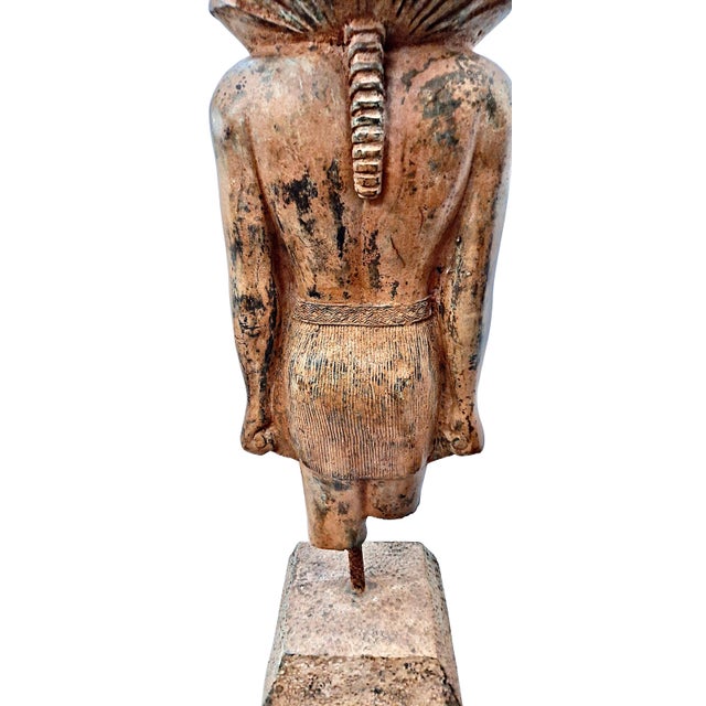 Antique Painted Metal Statue of an Egyptian Pharoah For Sale - Image 9 of 12