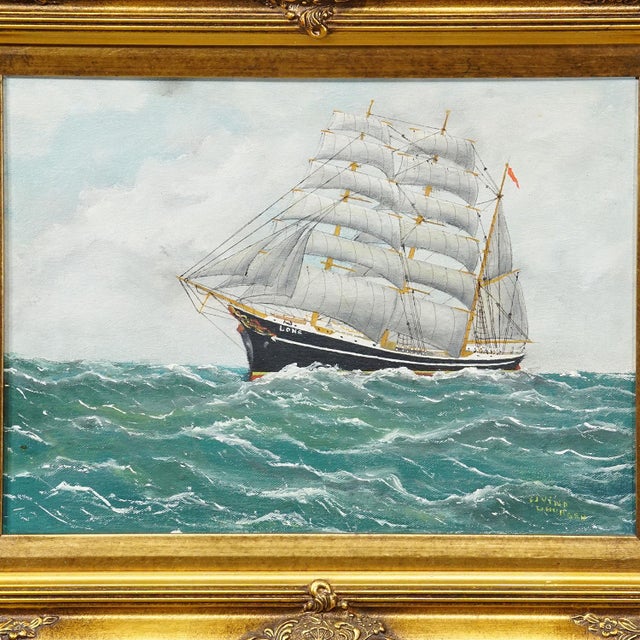 Vintage Marine Oil Painting - The Marstal Schooner 'Lone' by Ejvind Laursen, 1950s For Sale - Image 4 of 7