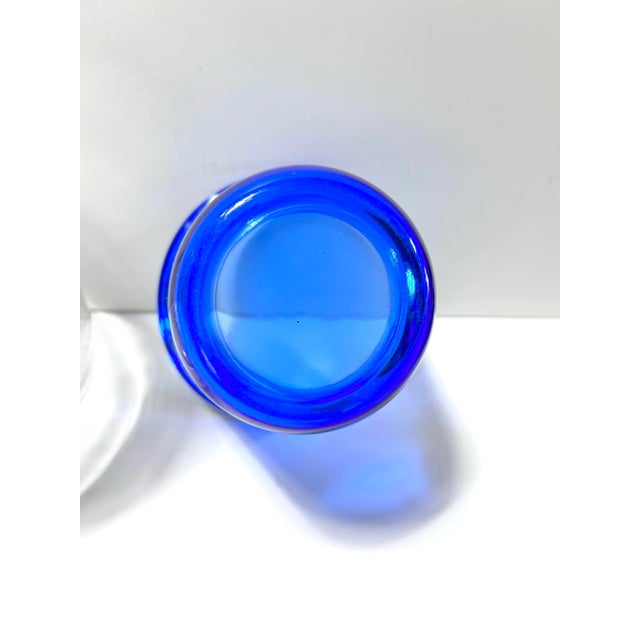 Glass Vintage Etched Sailing Ship Glass Decanter With Cobalt Nautical Bar Bowl For Sale - Image 7 of 9