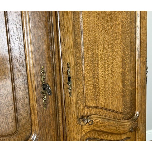 Vintage French Louis XVI Five Door Oak Carved Armoire For Sale - Image 11 of 14