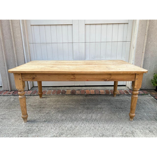 Vintage English Pine Farmhouse Dining Table Refectory Country Kitchen Island For Sale In Dallas - Image 6 of 18