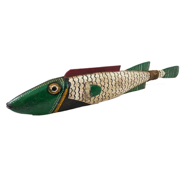 Hand carved of one piece of wood , this large vintage Wooden Fish Puppet from the Bozo tribe of Mali measures...