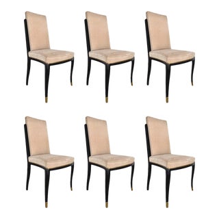 Mid 20th Century Maison Jansen Black Lacquer and Brass Dining Chairs - Set of 6 For Sale