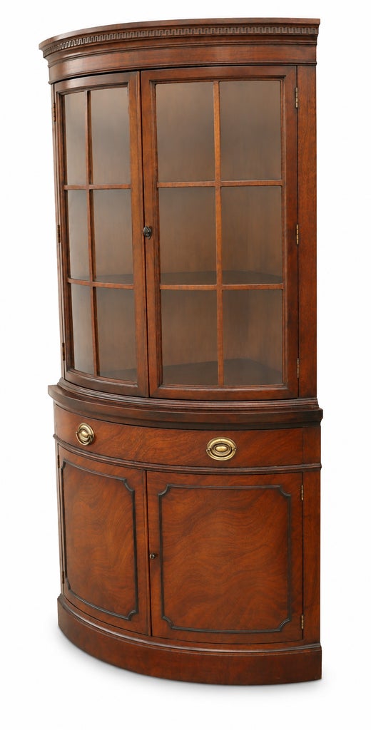 1950s Vintage Drexel New Travis Court Bow-Front Corner China Cabinet — view 2