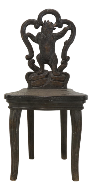 A Classic Late 19th-Century Swiss Brienz "Black Forest" Style Carved Bear Chair.