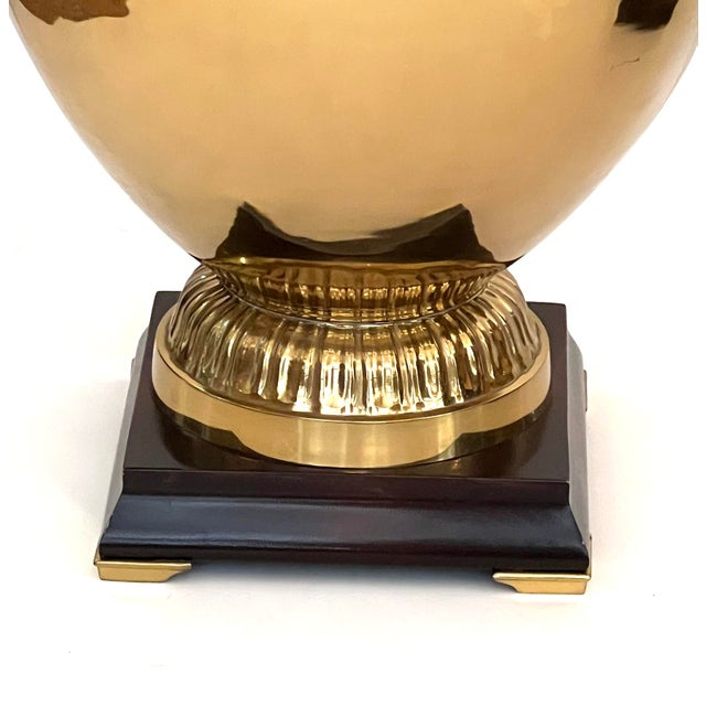 Metal Striking Pair Hollywood Regency Marbro Polished Brass 'Hydria' Lamps For Sale - Image 7 of 12