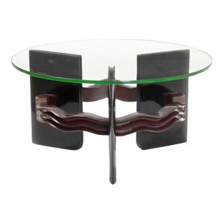 Mid-Century Italian Coffee Table With Wavy Leg Details and Round Glass Top For Sale