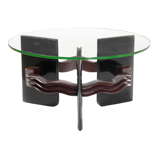 Mid-Century Italian Coffee Table With Wavy Leg Details and Round Glass Top For Sale