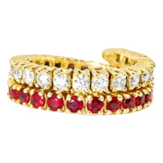 Late 20th Century Size 7 14K White Gold Diamond and Ruby Mesh Wrap Ring For Sale