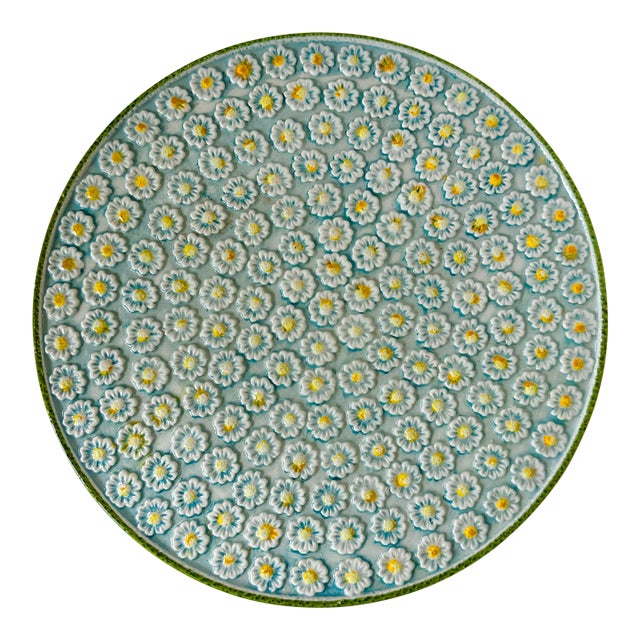 Vintage Italian Majolica Daisy Relief Platter 1970's For Sale