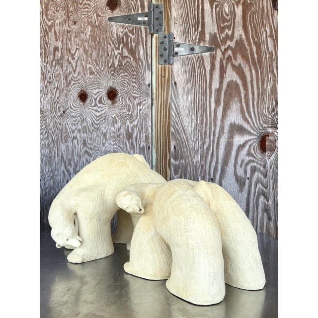 Vintage Boho Monumental Original Studio Pottery Polar Bears - A Pair For Sale In West Palm - Image 6 of 11